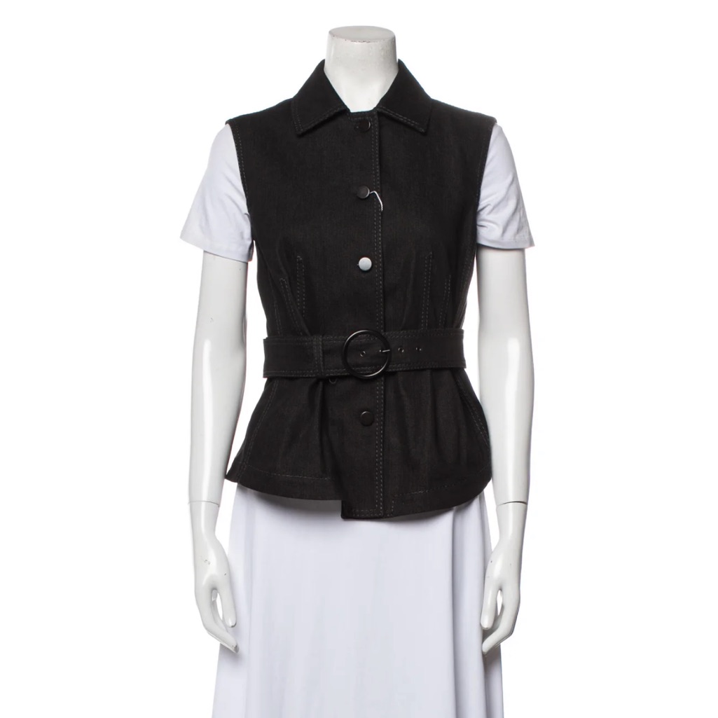 Akris Punto Black Denim Belted Vest Size M. Brand New